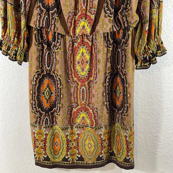 Boston Proper Muse Size 4 Brown Yellow Jersey Off The Shoulder Dress - Picture 7 of 10